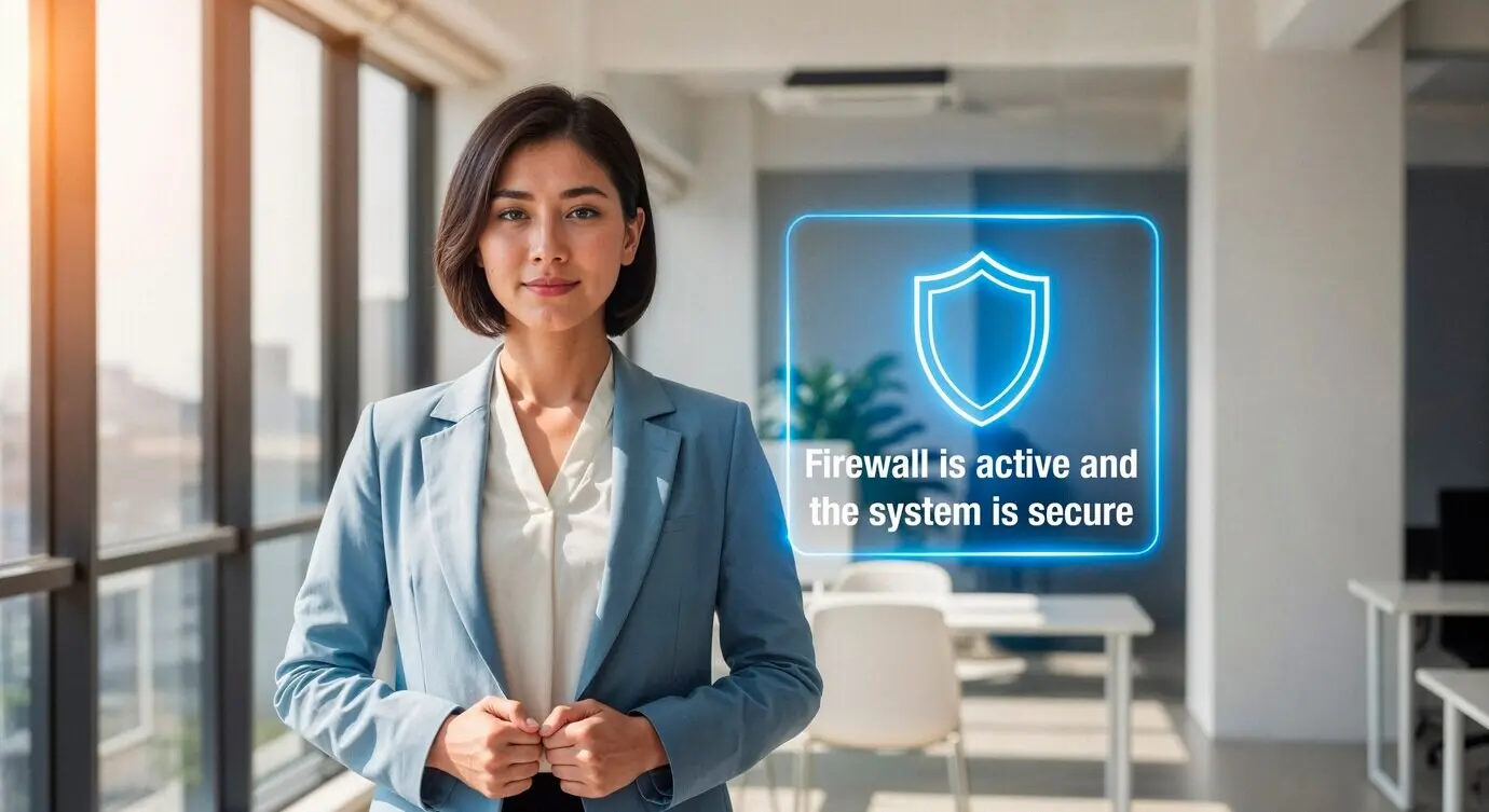 Experto en ciberseguridad presentando el estado de seguridad del cortafuegos